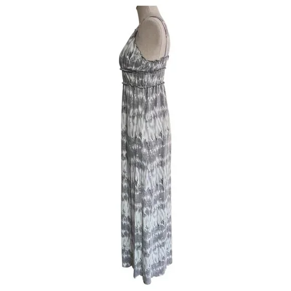 Tie-Dye Maxi Sun Dress By Feathers Spaghetti Straps High Waist Gray White Size M - Picture 5 of 6